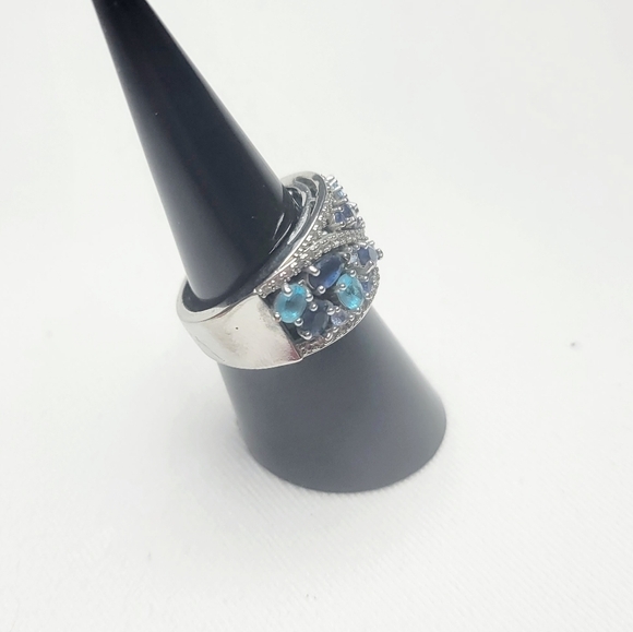 **SOLD** .925 sterling silver aquamarine & sapphire ring size 6.5 - Picture 3 of 6